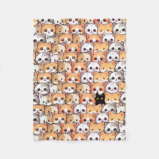 Cute black cat in orange cats pet Seamless Pattern Fleece Blanket (Front)