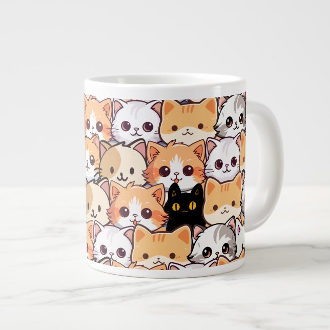 Cute black cat in orange cats pet Seamless Pattern Giant Coffee Mug (Front Right)