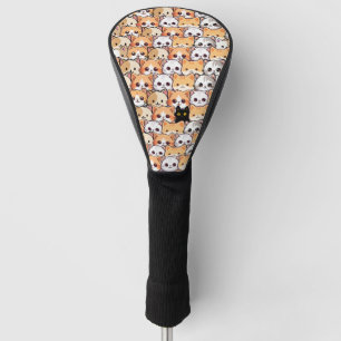 Cute black cat in orange cats pet Seamless Pattern Golf Head Cover