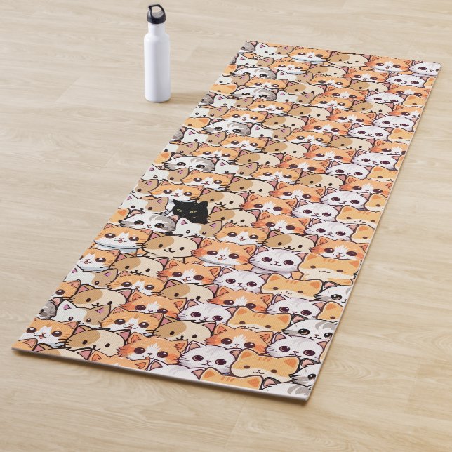Cute black cat in orange cats pet Seamless Pattern Yoga Mat (In Situ)