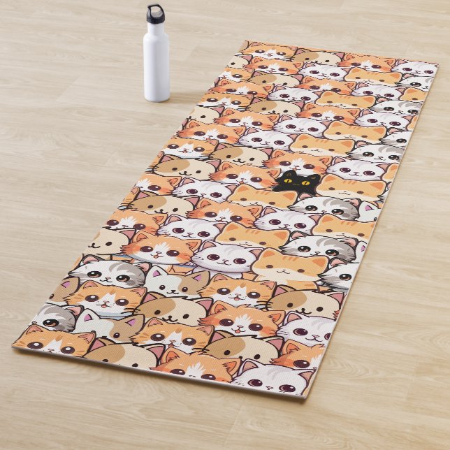 Cute black cat in orange cats pet Seamless Pattern Yoga Mat (In Situ)
