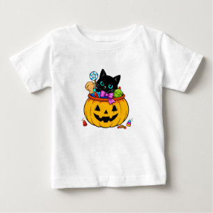 Cute Black Cat in Pumpkin Bucket Halloween Candy D Baby T-Shirt