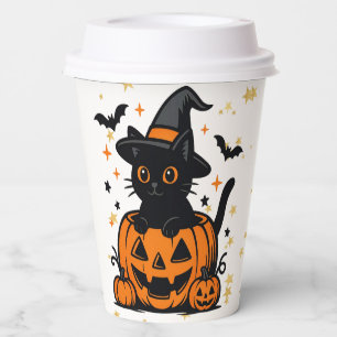 Cute Black Cat in Pumpkin Halloween Paper Cups