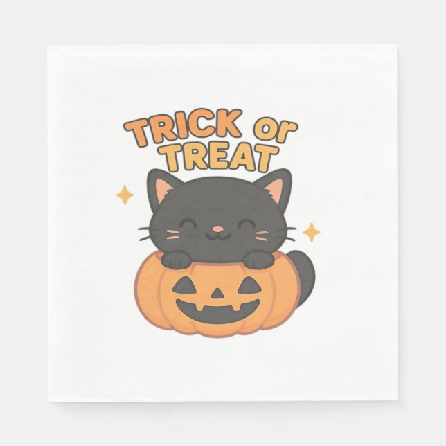 Cute Black Cat in Pumpkin – Trick or Treat Kawaii  Napkins (Front)