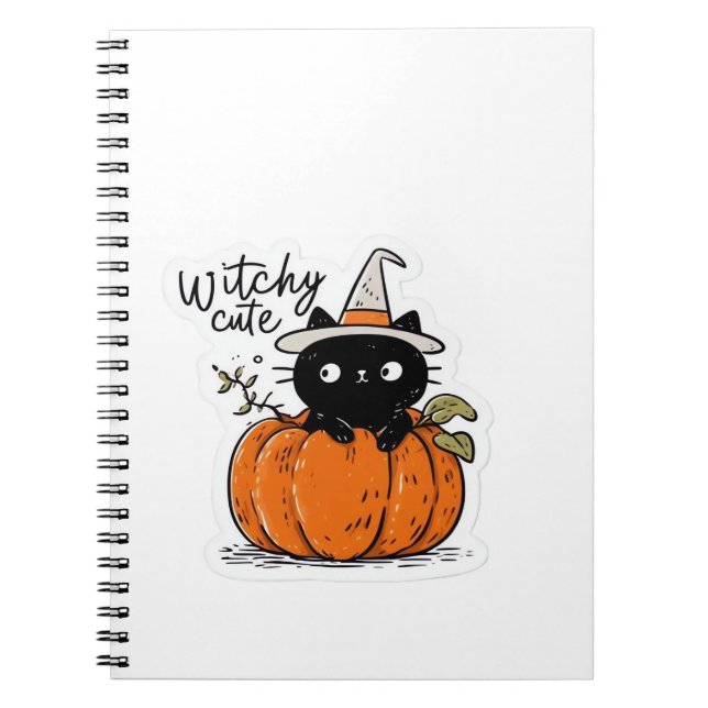 Cute black cat in pumpkin with witch hat Classic T Notebook (Front)