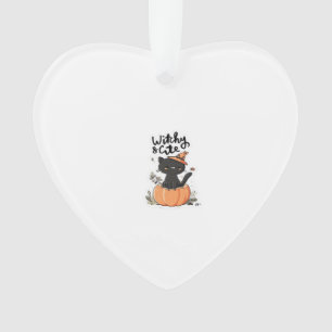 Cute black cat in pumpkin with witch hat illustrat ornament