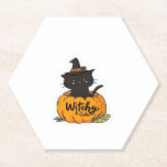 Cute black cat in pumpkin with witch hat, kawaii s