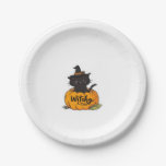 Cute black cat in pumpkin with witch hat, kawaii s paper plates