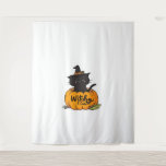 Cute black cat in pumpkin with witch hat, kawaii s tapestry