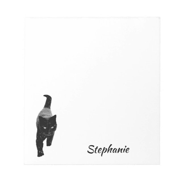 Cute Black Cat in the Snow Personalized Name Notepad (Front)