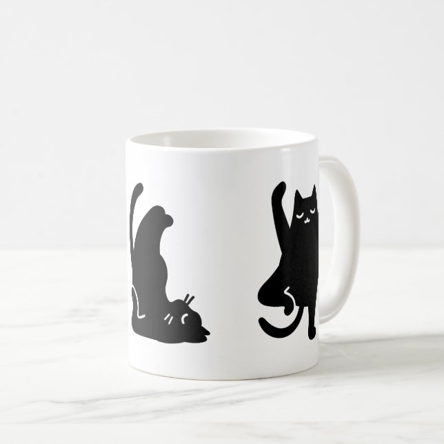 Cute black cat in various yoga positions, coffee mug (Front Right)
