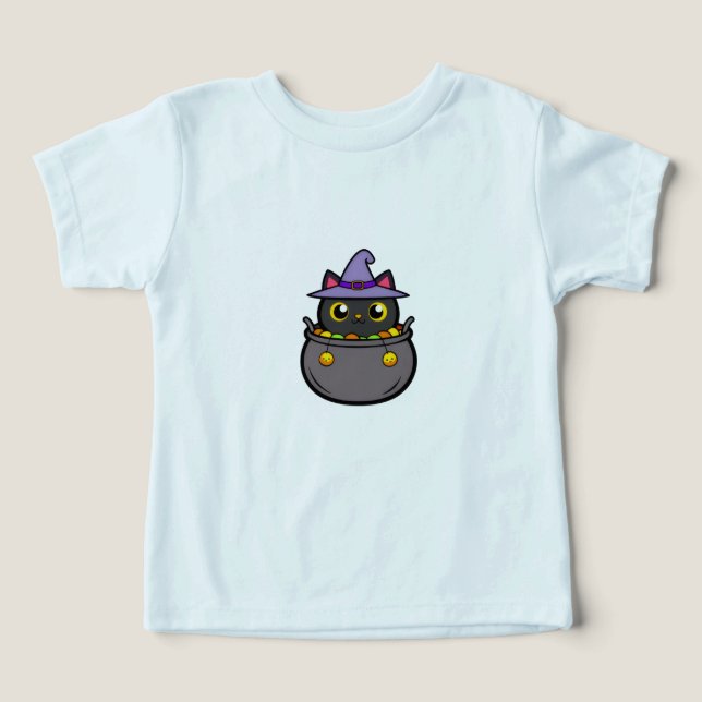 Cute Black Cat in Witch Hat Halloween Vector Art Toddler T-shirt (Design Front)