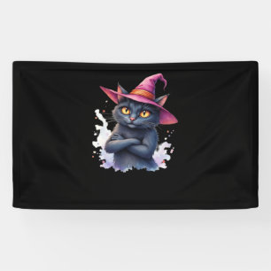 Cute Black Cat in Witch Hat – Magical Halloween Ar Banner