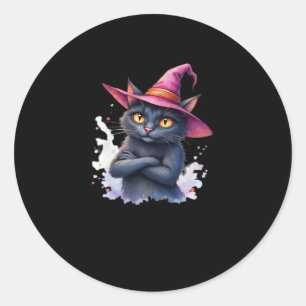 Cute Black Cat in Witch Hat � Magical Halloween Ar Classic Round Sticker