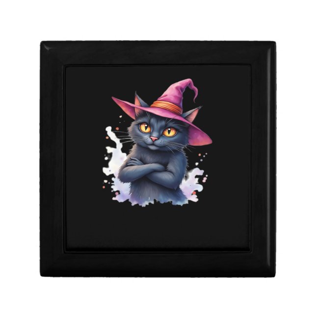 Cute Black Cat in Witch Hat – Magical Halloween Ar Gift Box (Front)