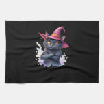Cute Black Cat in Witch Hat – Magical Halloween Ar Kitchen Towel