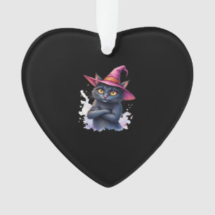 Cute Black Cat in Witch Hat � Magical Halloween Ar Ornament
