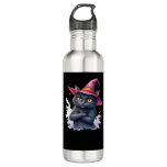 Cute Black Cat in Witch Hat � Magical Halloween Ar Stainless Steel Water Bottle