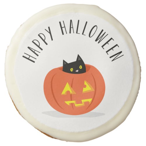 Cute Black Cat Jack O Lantern Halloween Sugar Cookie