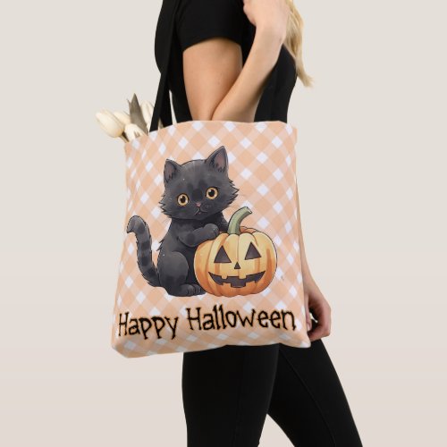 Cute Black Cat  Jack_O Lantern Happy Halloween Tote Bag