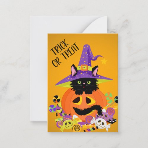 Cute Black Cat Jack o Lantern Hat Trick Treat Note Card