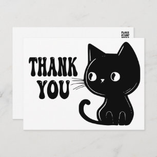 Cute Black Cat Kitten Kitty Thank You  Postcard
