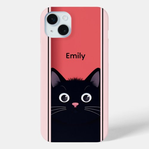 Cute Black Cat Kitten Modern Personalized Name iPhone 15 Plus Case