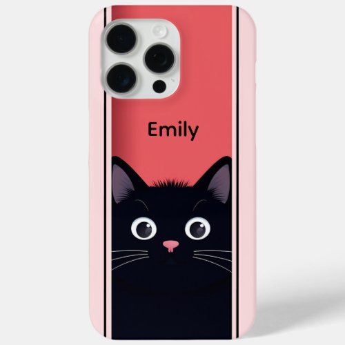 Cute Black Cat Kitten Modern Personalized Name iPhone 15 Pro Max Case