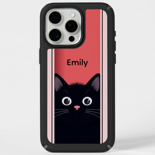 Cute Black Cat Kitten Modern Personalized Name iPhone 15 Pro Max Case