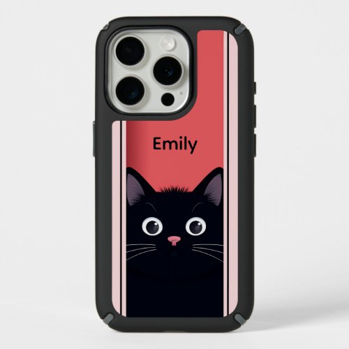 Cute Black Cat Kitten Modern Personalized Name iPhone 15 Pro Case