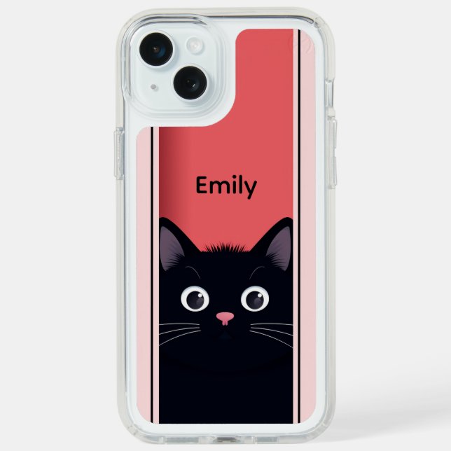 Cute Black Cat Kitten Modern Personalized Name Speck iPhone Case (Front (White))