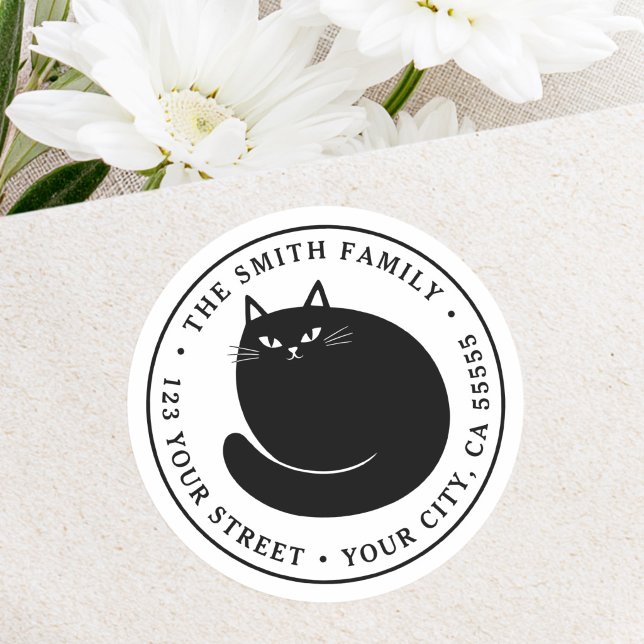 Cute black cat kitten return address classic round sticker (Cute black cat kitten return address classic round sticker)