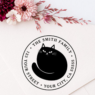 Cute black cat kitten return address rubber stamp