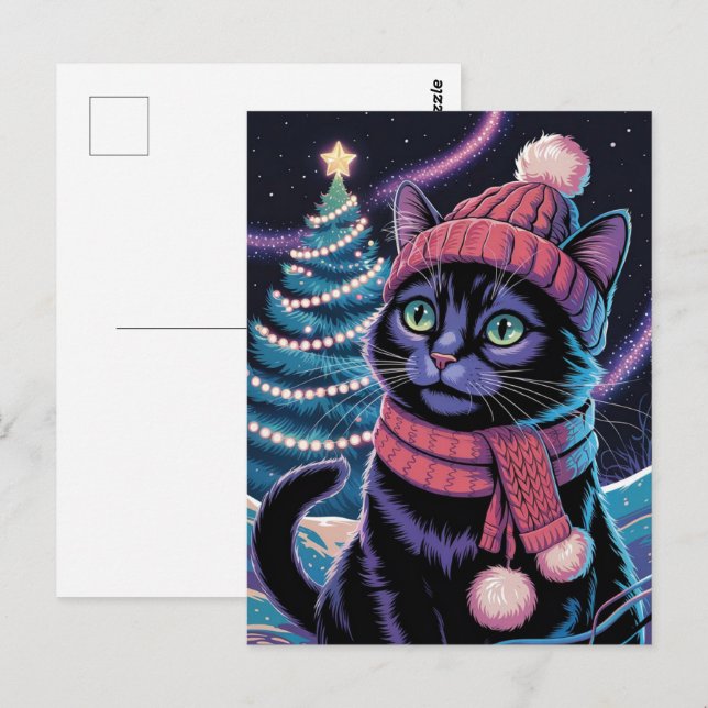 Cute Black Cat Kitty Christmas Winter Holiday      Postcard (Front/Back)