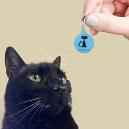 Cute Black Cat Kitty Name Address Blue Pet ID Tag