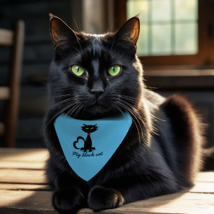 Cute Black Cat Kitty Name Blue Pet Bandana Collar