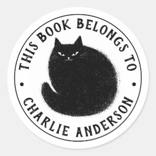 Cute black cat library bookplate book