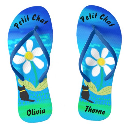 Cute Black cat lives in Wonderland Daisy Garden Flip Flops