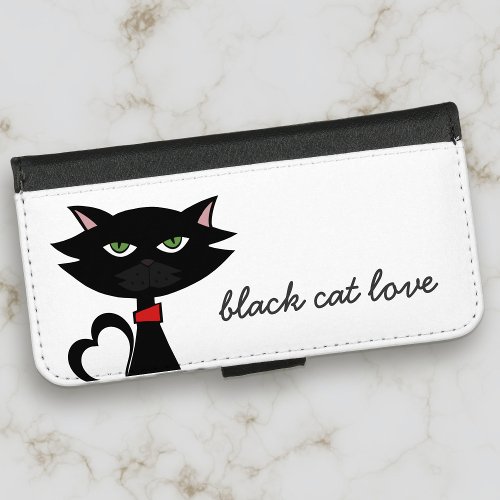 Cute Black Cat Love White iPhone 87 Wallet Case