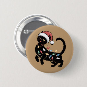 Cute Black Cat Lover Christmas Mom Gift Holiday Button