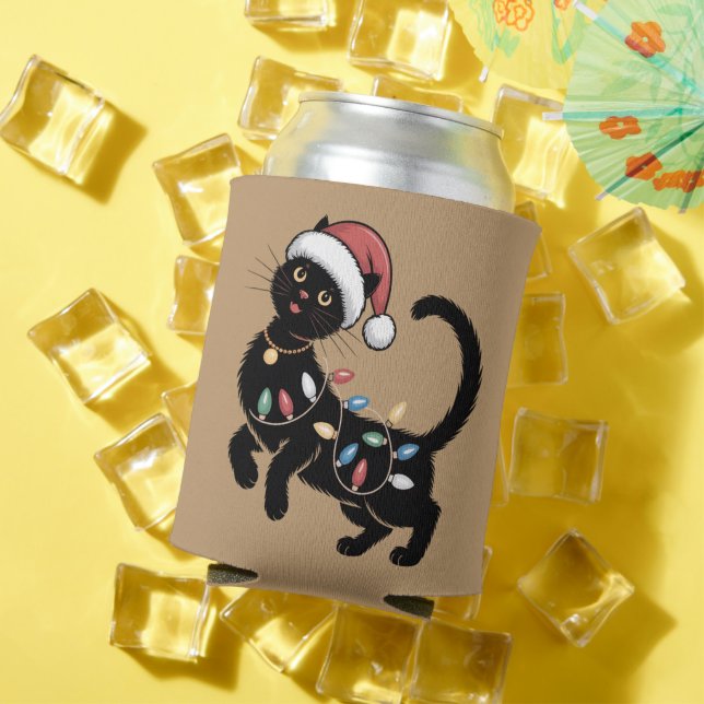 Cute Black Cat Lover Christmas Mom Gift Holiday    Can Cooler (In Situ Summer)