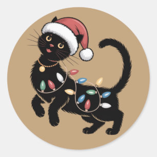 Cute Black Cat Lover Christmas Mom Gift Holiday Classic Round Sticker