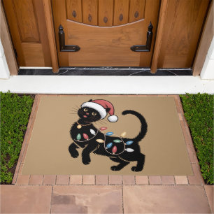 Cute Black Cat Lover Christmas Mom Gift Holiday    Doormat