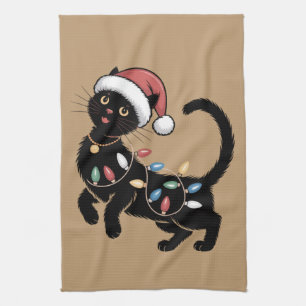 Cute Black Cat Lover Christmas Mom Gift Holiday    Kitchen Towel