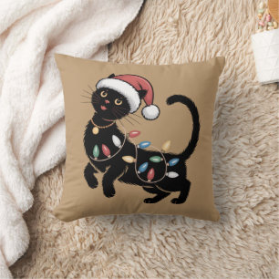 Cute Black Cat Lover Christmas Mom Gift Holiday Throw Pillow