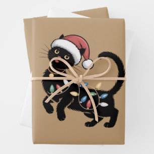 Cute Black Cat Lover Christmas Mom Gift Holiday Wrapping Paper Sheets