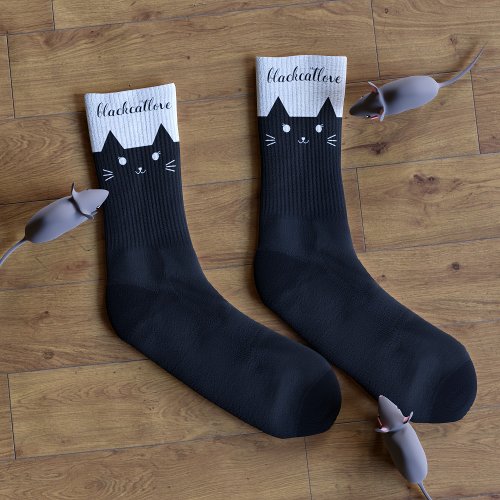 Cute Black Cat Lover Name Socks
