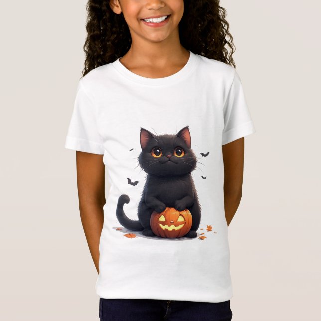 Cute Black Cat Magic Halloween Theme 🎃 T-Shirt (Front)