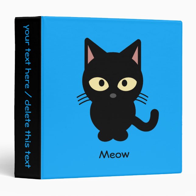 Cute black cat meow cartoon 3 ring binder (Front/Spine)