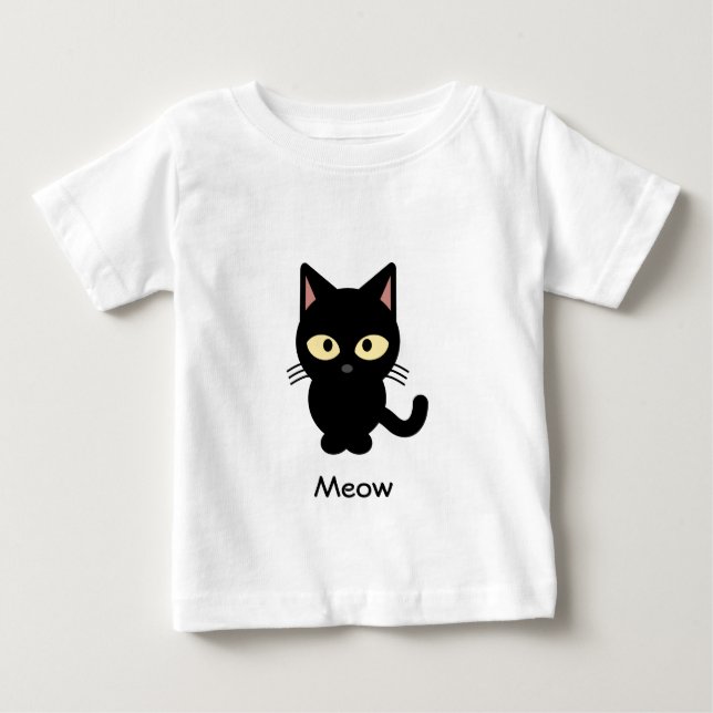 Cute black cat meow cartoon baby shirt (Front)